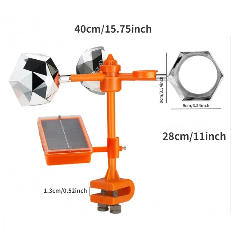 Rotating Bird Repeller with Solar Power and Sound Deterrent, Reflective Design