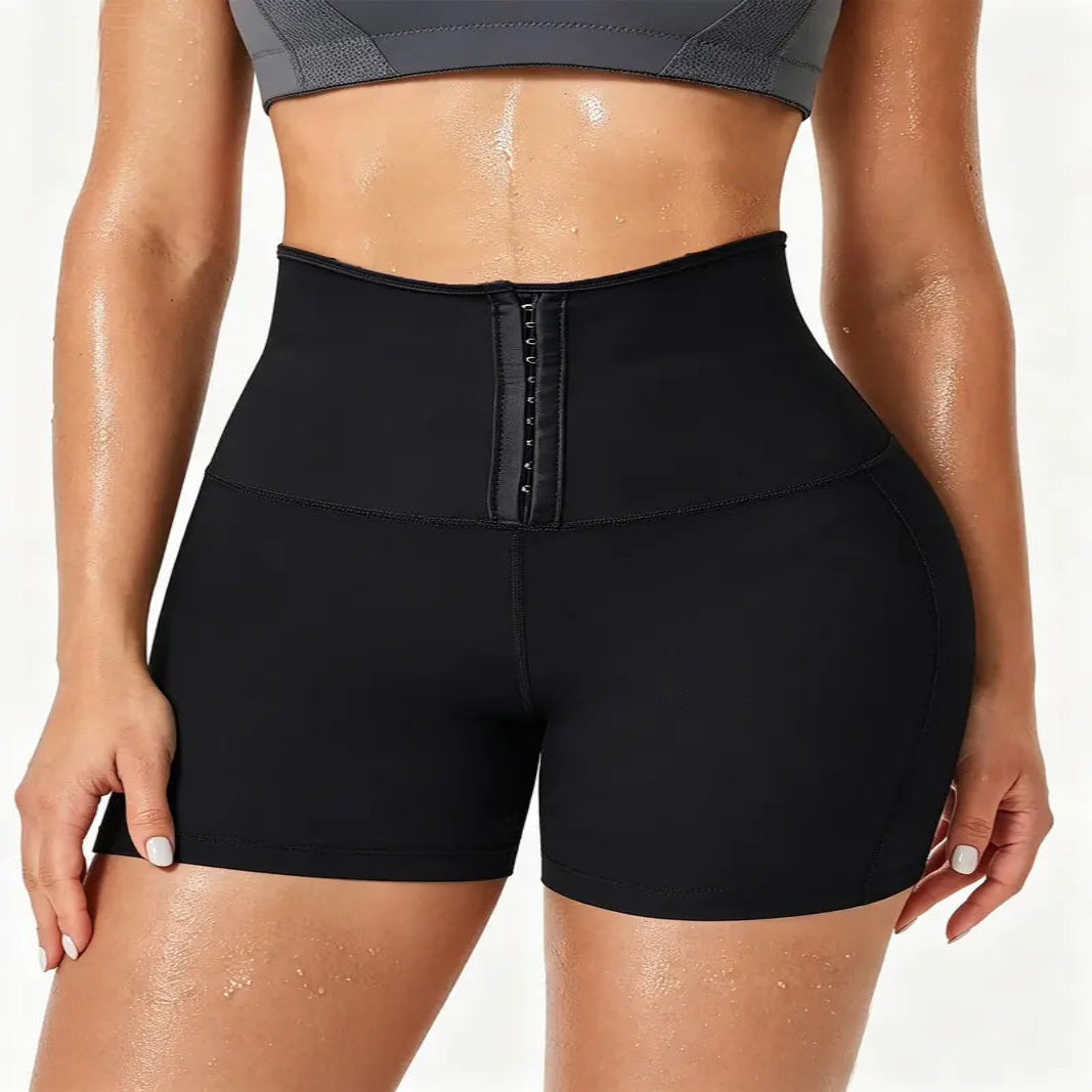 Women's Solid High Waist Breathable Waistband Sauna Shorts, Breathable Comfortable Tummy Control Hip Lift Sauna Shorts, Ladies Sportswear for Indoor Outdoor Wear allveramart