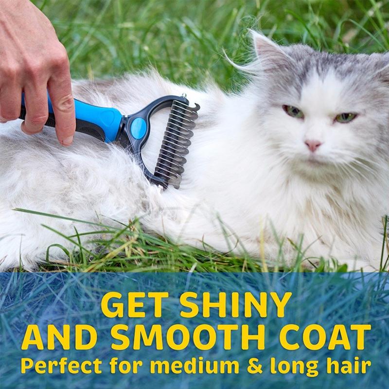 Pet Grooming Brush with Steel Teeth and TPR Grip for Medium to Long Fur