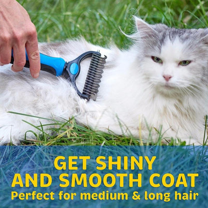 Pet Grooming Brush with Steel Teeth and TPR Grip for Medium to Long Fur