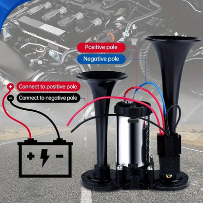 2026 Upgraded 12V 130DB Air Horn Dual Horn, Horn Kit with Air Compressor,Dual Electric Air Horns Kit with Compressor for Vehicles Trucks Pickup Trains Lorrys SUVs Cars Boats (12V SilverBlack) Alarm for Home Security, allveramart