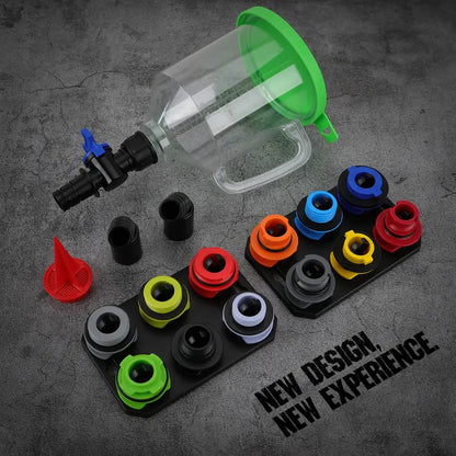 18-Piece Automotive Engine Oil Funnel Toolkit, 1.59QT/1.5L Car Maintenance Tools with 12 Adapters, Elbow Fitting, Arrow Screen, Magnetic Storage Hooks Tray, Tools for Mechanics, Car Stuff Compatible with GM, Ford, BMW, Audi, Land Rover allveramart