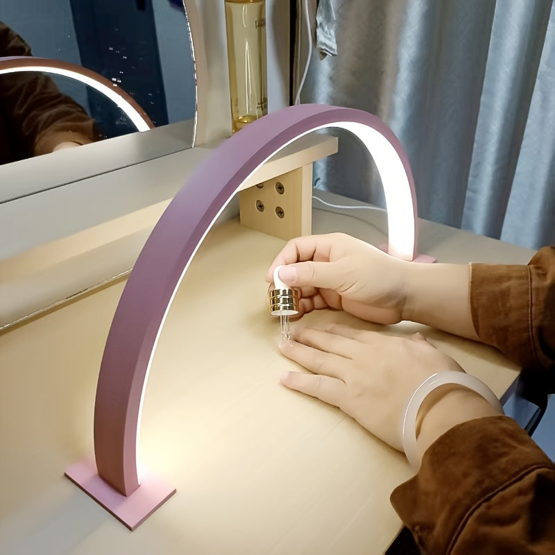 Adjustable LED Desk Lamp with Crescent Metal Frame and Color Temperature Control