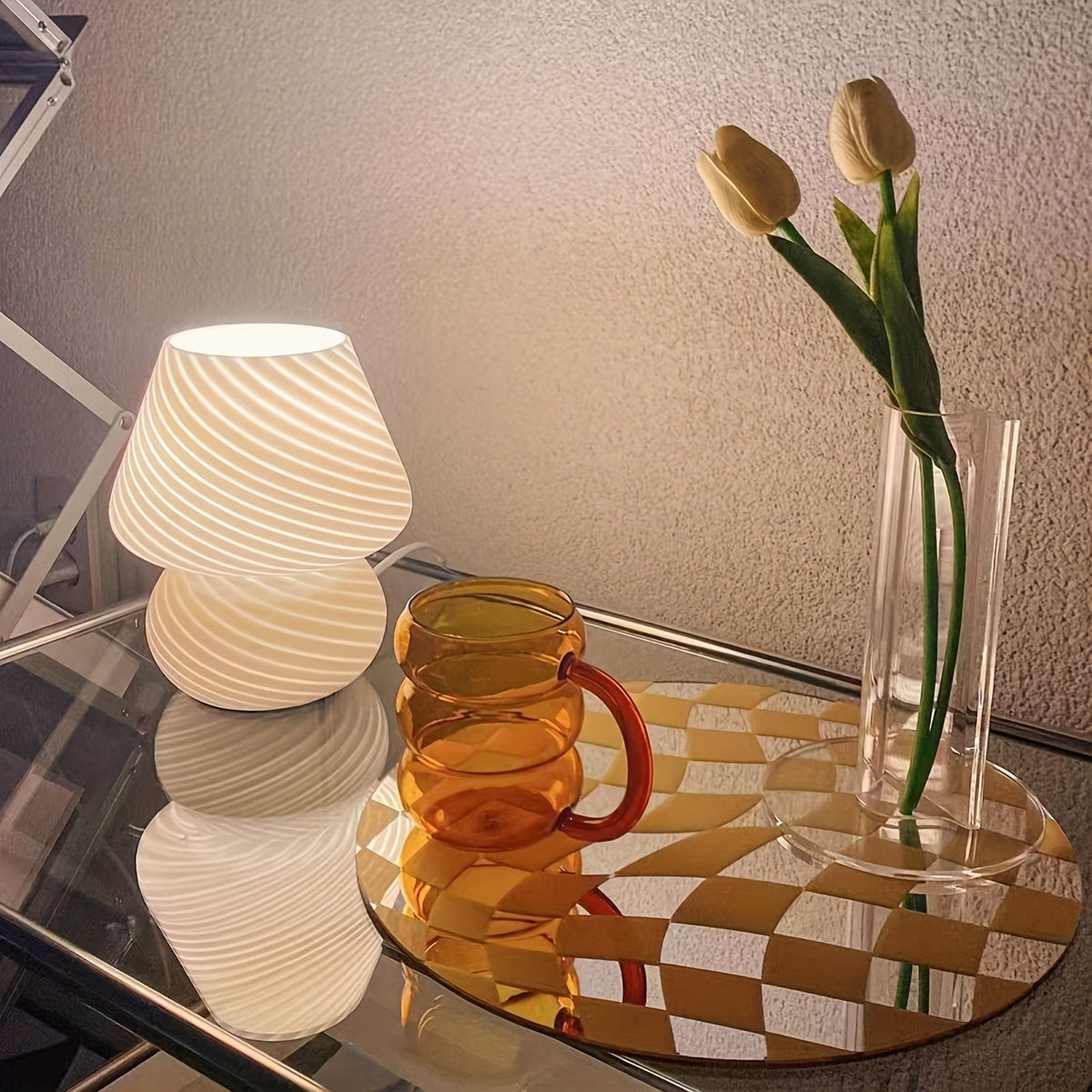 Hand Blown Glass Mushroom Table Lamp with Stepless Dimming Control