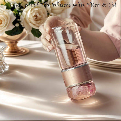 Glass Tea Infuser Bottle with Flip Brewing Control and Detachable Filter