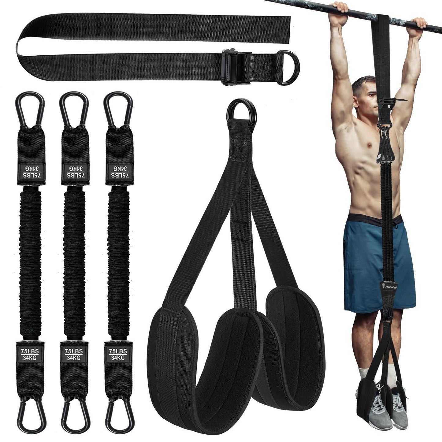 Pull Up Assist Band with Double Foot Loops and Adjustable Straps