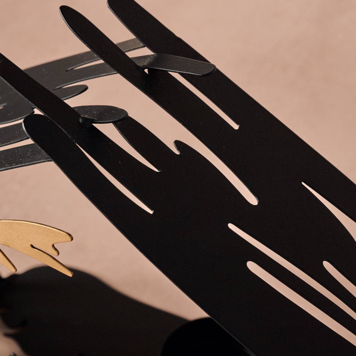 Silhouette Nativity Creche in Black Iron with Soldered Corners, Golden Figures and a Tea Light Cup