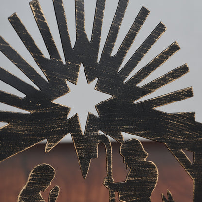 Nativity Candleholder in Black Iron with Three Tealight Cups and a Burst for the Star of Bethlehem