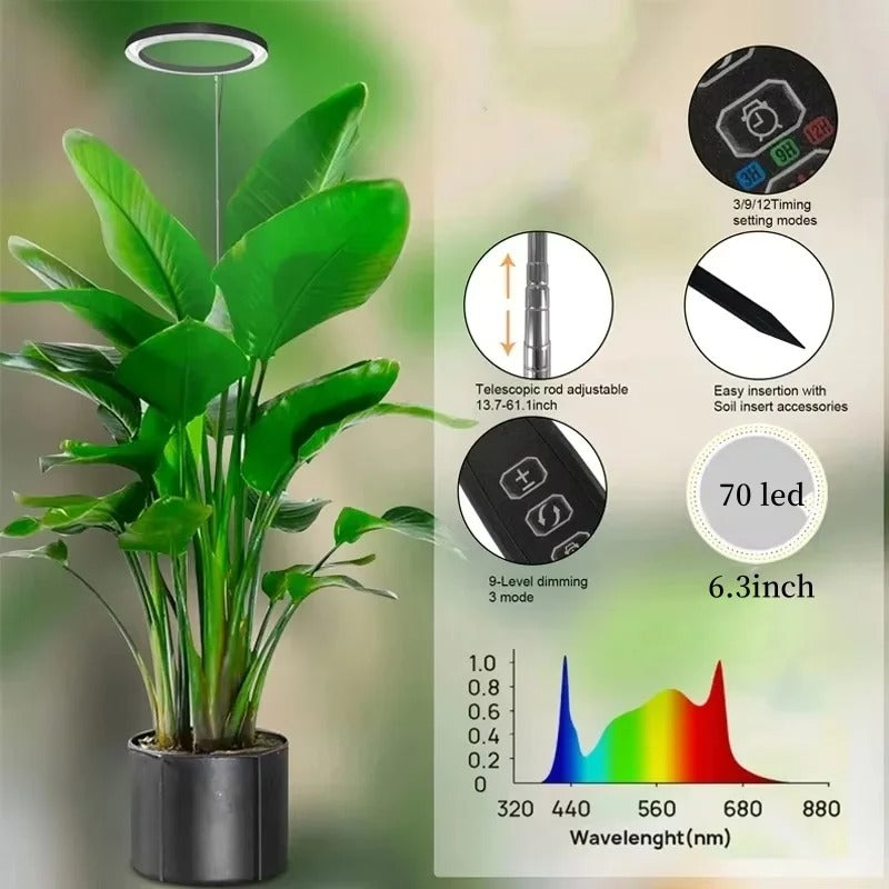 Full Spectrum LED Ring Light with Telescoping Stand and Automated Timer for Indoor Plants