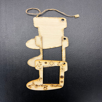 Photo Stocking Ornament in Wood That Comes as a Do It Yourself Paint Kit or as a Painted Piece