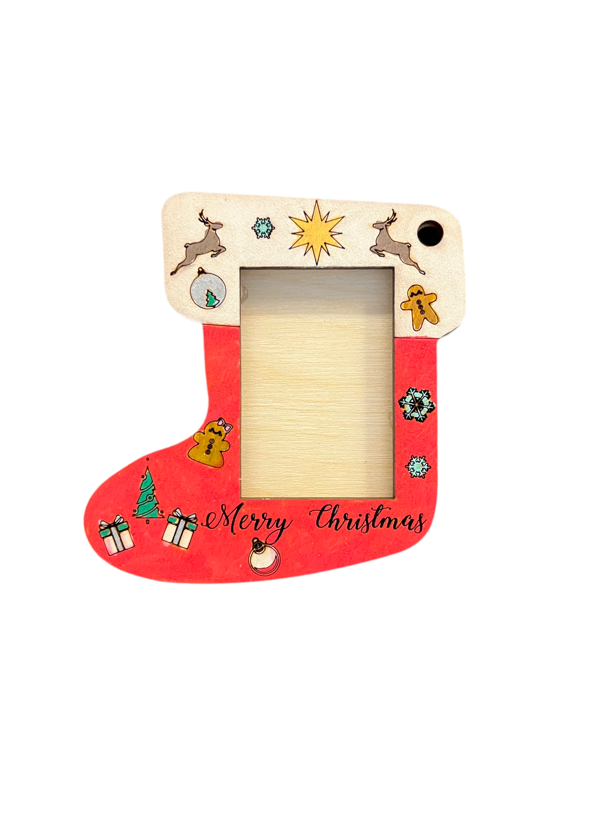 Photo Stocking Ornament in Wood That Comes as a Do It Yourself Paint Kit or as a Painted Piece