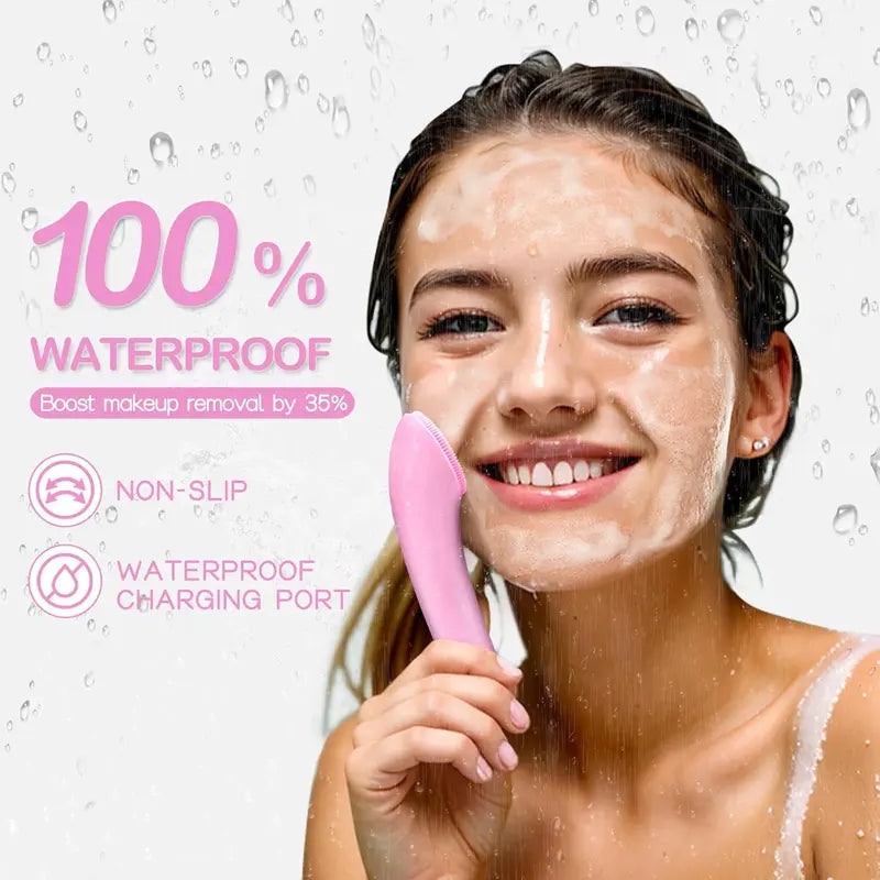 Electric Facial Cleansing Silicone Brush, Heatable Vibrating Face Scrubber with Massage, Silicone Face Scrubber for Women & Men, Electric Facial Cleanser for Deep Cleansing, Gentle Exfoliating.SummerWins DealsForYouDays allveramart