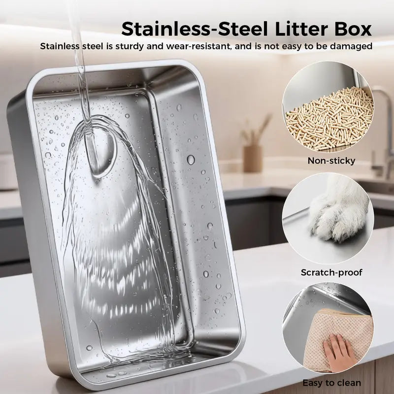 Stainless Steel Cat Litter Box | Extra Large 100L Enclosed Litter Box with Smart Odor Control, Auto Pause Sensor, 180° Flip Lid for Easy Cleaning, Anti-Leak High Walls, Step Mat & Scoop | Ideal for Multiple Cats allveramart