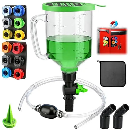 18-Piece Automotive Engine Oil Funnel Toolkit, 1.59QT/1.5L Car Maintenance Tools with 12 Adapters, Elbow Fitting, Arrow Screen, Magnetic Storage Hooks Tray, Tools for Mechanics, Car Stuff Compatible with GM, Ford, BMW, Audi, Land Rover allveramart