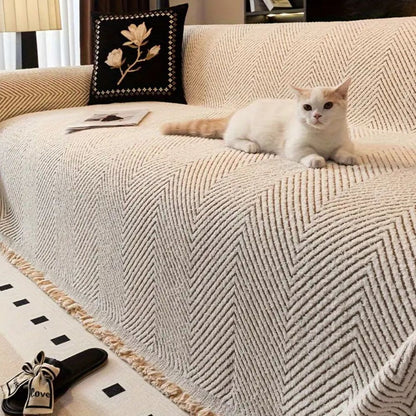 Microfiber Sofa Cover with Herringbone Weave and Non-Slip Backing, Machine Washable