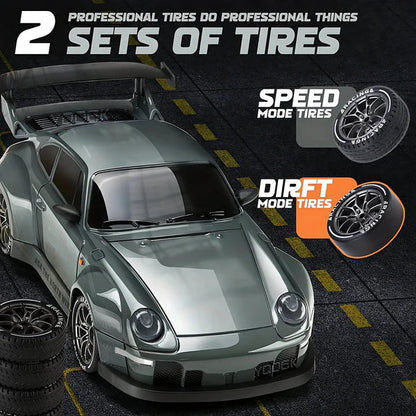 4WD RC Car with Switchable Drift and Racing Tires, LED Lights