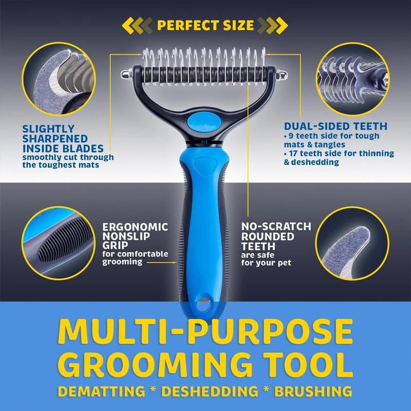 Pet Grooming Brush with Steel Teeth and TPR Grip for Medium to Long Fur