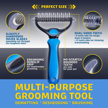 Pet Grooming Brush with Steel Teeth and TPR Grip for Medium to Long Fur