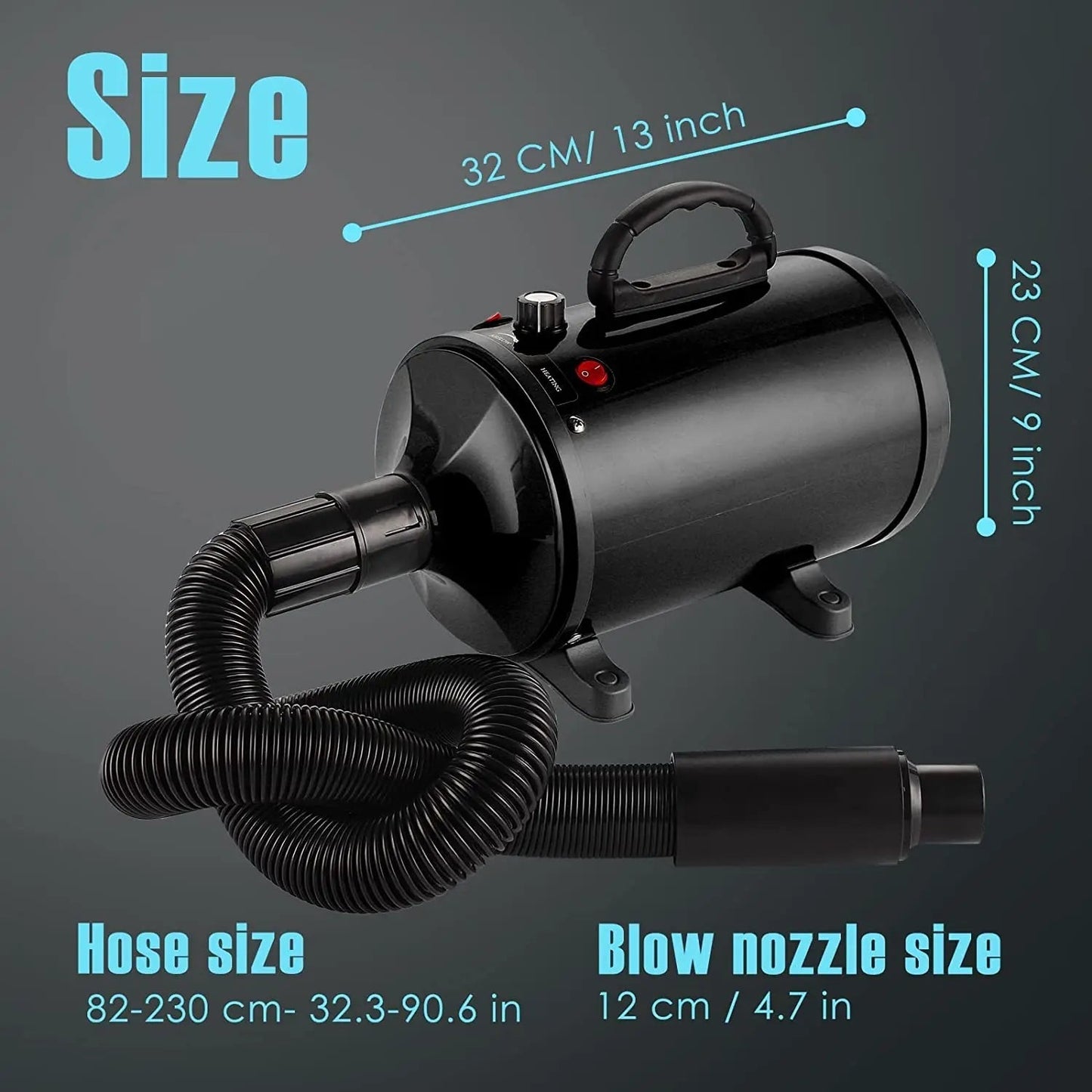 High Velocity Dog Grooming Dryer with Dual Speed Settings and Adjustable Temperature, Four Nozzle Attachments