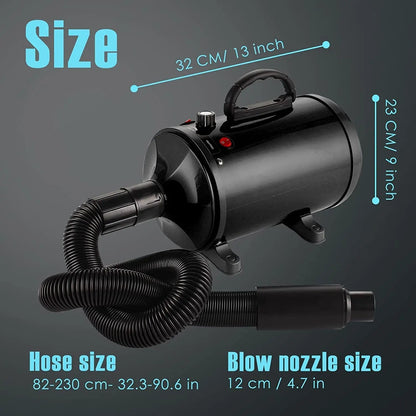 High Velocity Dog Grooming Dryer with Dual Speed Settings and Adjustable Temperature, Four Nozzle Attachments