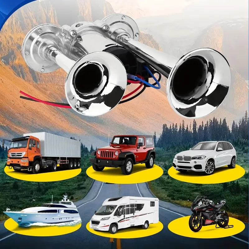 2026 Upgraded 12V 130DB Air Horn Dual Horn, Horn Kit with Air Compressor,Dual Electric Air Horns Kit with Compressor for Vehicles Trucks Pickup Trains Lorrys SUVs Cars Boats (12V SilverBlack) Alarm for Home Security, allveramart