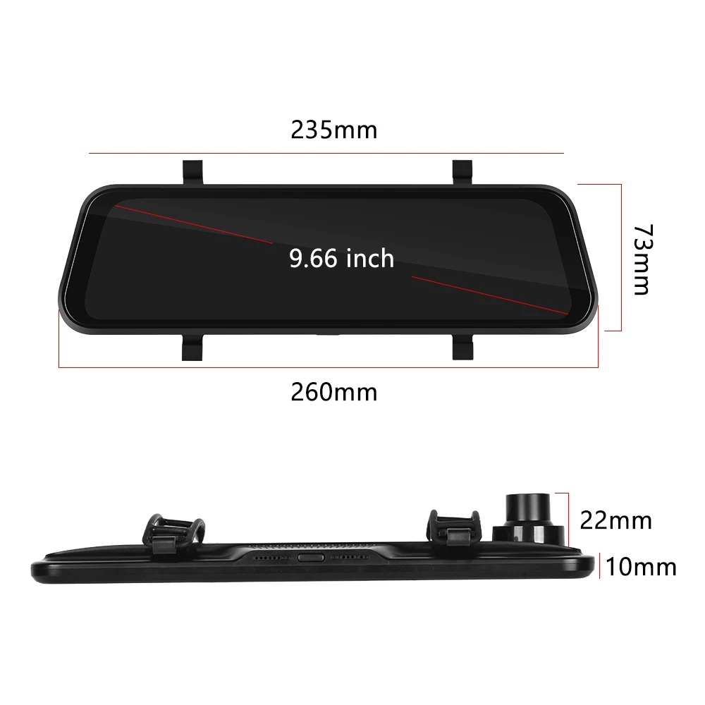 Mirror Dash Cam with Dual Front and Rear Cameras and 9.66 Inch Touchscreen