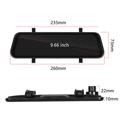 Mirror Dash Cam with Dual Front and Rear Cameras and 9.66 Inch Touchscreen