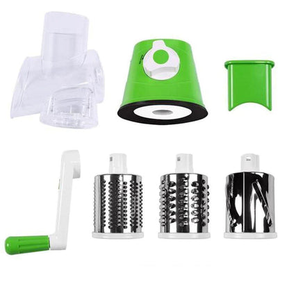 Rotary Vegetable Grater with Hand Crank and Three Interchangeable Blades