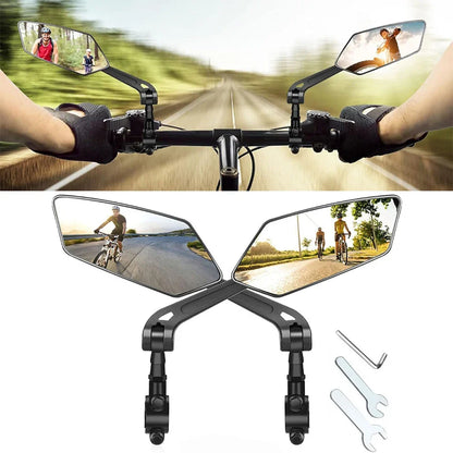 Pack of 2 Handlebar Bike Mirrors with Large Flat Glass, 360 Degree Rotation and Foldable Design