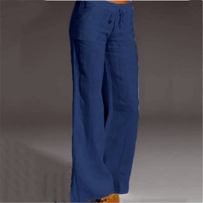Linen Cotton Trousers with Elastic Waist and Loose Fit, Breathable Summer Pants for Women