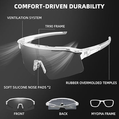 Photochromic Sports Sunglasses with UV Protection and Gray Tint, Unisex All Vera Mart