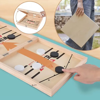 Wooden Puck Game with Center Gate and Fast-Paced Action for Kids