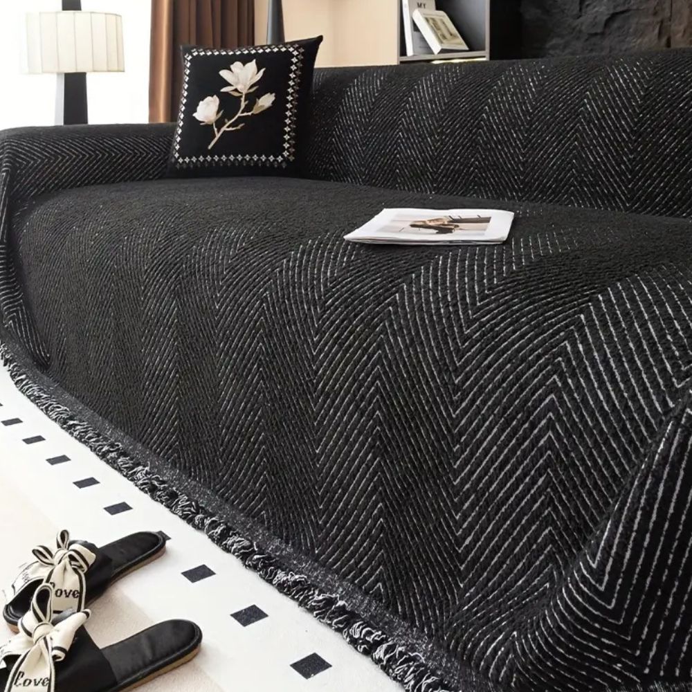 Microfiber Sofa Cover with Herringbone Weave and Non-Slip Backing, Machine Washable