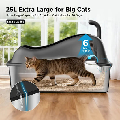 Stainless Steel Cat Litter Box | Extra Large 100L Enclosed Litter Box with Smart Odor Control, Auto Pause Sensor, 180° Flip Lid for Easy Cleaning, Anti-Leak High Walls, Step Mat & Scoop | Ideal for Multiple Cats allveramart