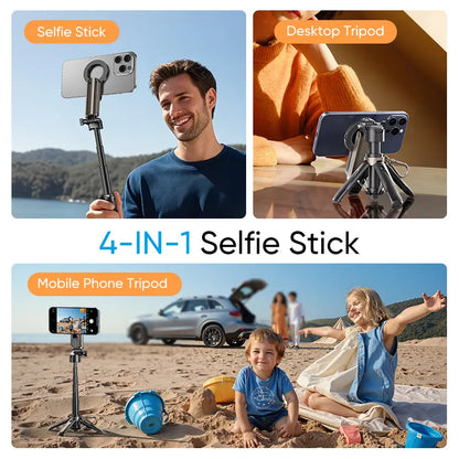 NEW - MAGIC JOHN 4-in-1 Multifunctional Magnetic Selfie Stick – 360° Rotation, Compact & Stylish, With wireless Bluetooth control, Magnetic Phone Holder for Selfies/Video Recording/Vlogging, Compatible with Most Phone Modes summerwins allveramart
