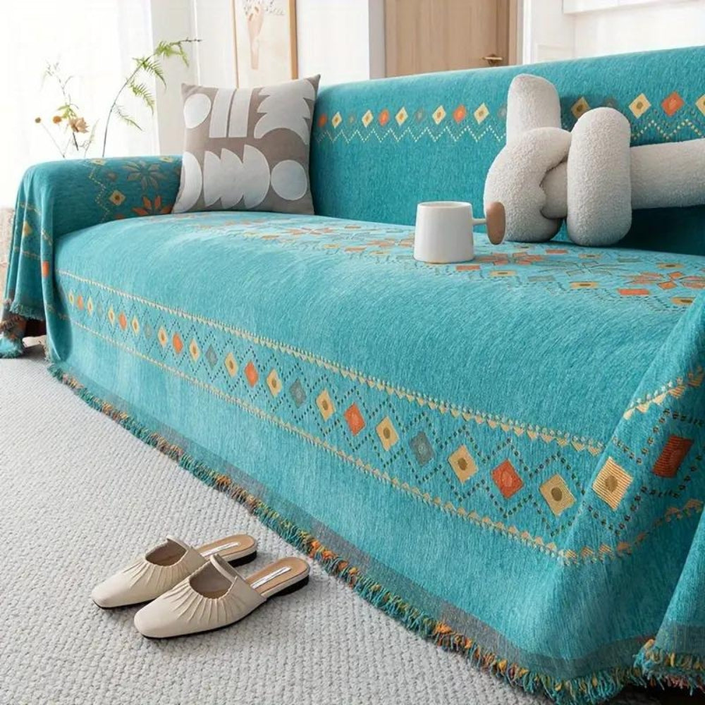 Microfiber Chenille Sofa Slipcover with Grip Backing and Tassel Details
