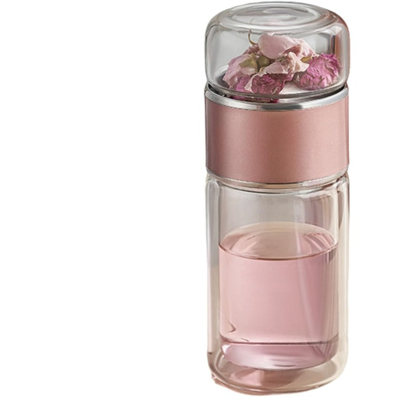 Glass Tea Infuser Bottle with Flip Brewing Control and Detachable Filter