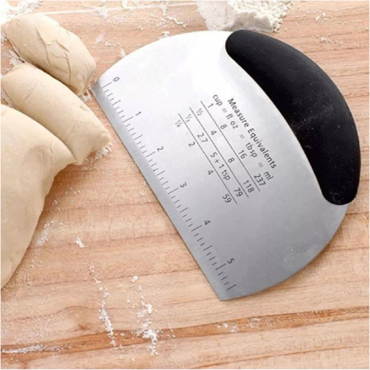 Stainless Steel Dough Scraper with Measurement Markings and Non Slip Handle