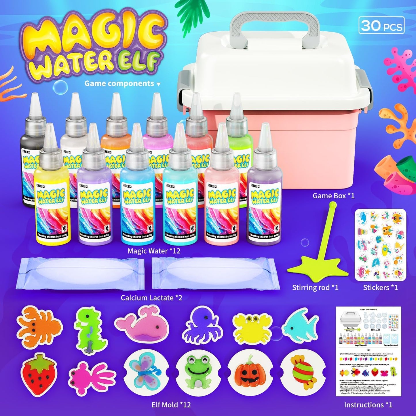 DIY Water Gel Pet Kit with 12 Colors and 12 Molds for Kids