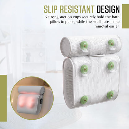Massaging Bath Pillow with Strong Suction Cups for Head Neck and Shoulder Support