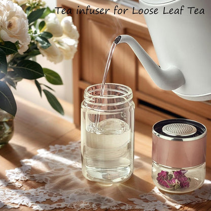 Glass Tea Infuser Bottle with Flip Brewing Control and Detachable Filter
