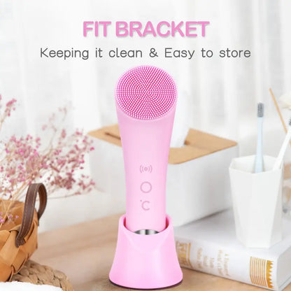 Electric Facial Cleansing Silicone Brush, Heatable Vibrating Face Scrubber with Massage, Silicone Face Scrubber for Women & Men, Electric Facial Cleanser for Deep Cleansing, Gentle Exfoliating.SummerWins DealsForYouDays allveramart