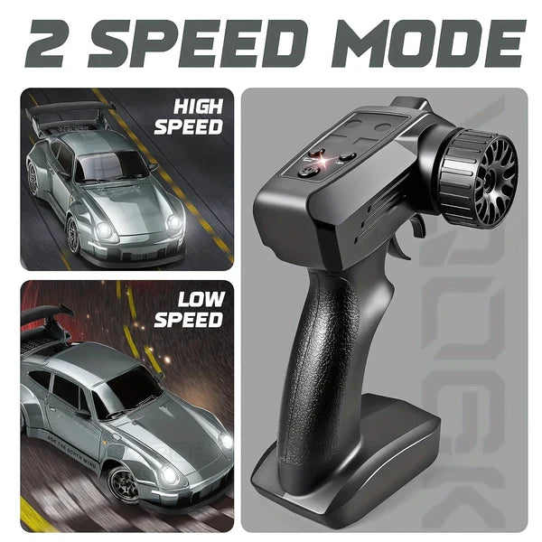 4WD RC Car with Switchable Drift and Racing Tires, LED Lights