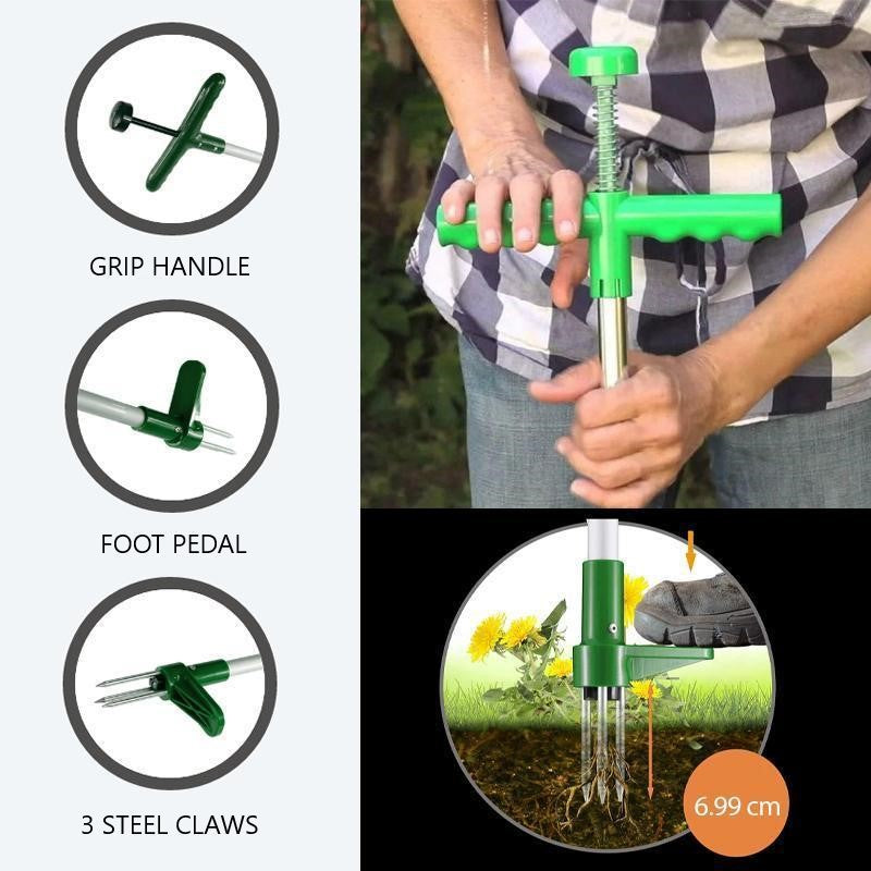 Standing Weed Puller with Triple Steel Claws and Foot Pedal