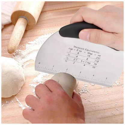 Stainless Steel Dough Scraper with Measurement Markings and Non Slip Handle