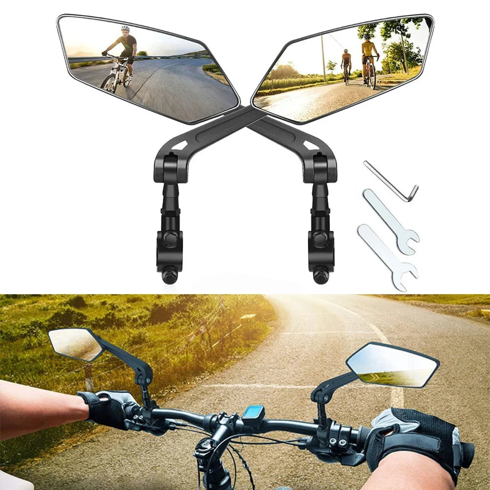 Pack of 2 Handlebar Bike Mirrors with Large Flat Glass, 360 Degree Rotation and Foldable Design