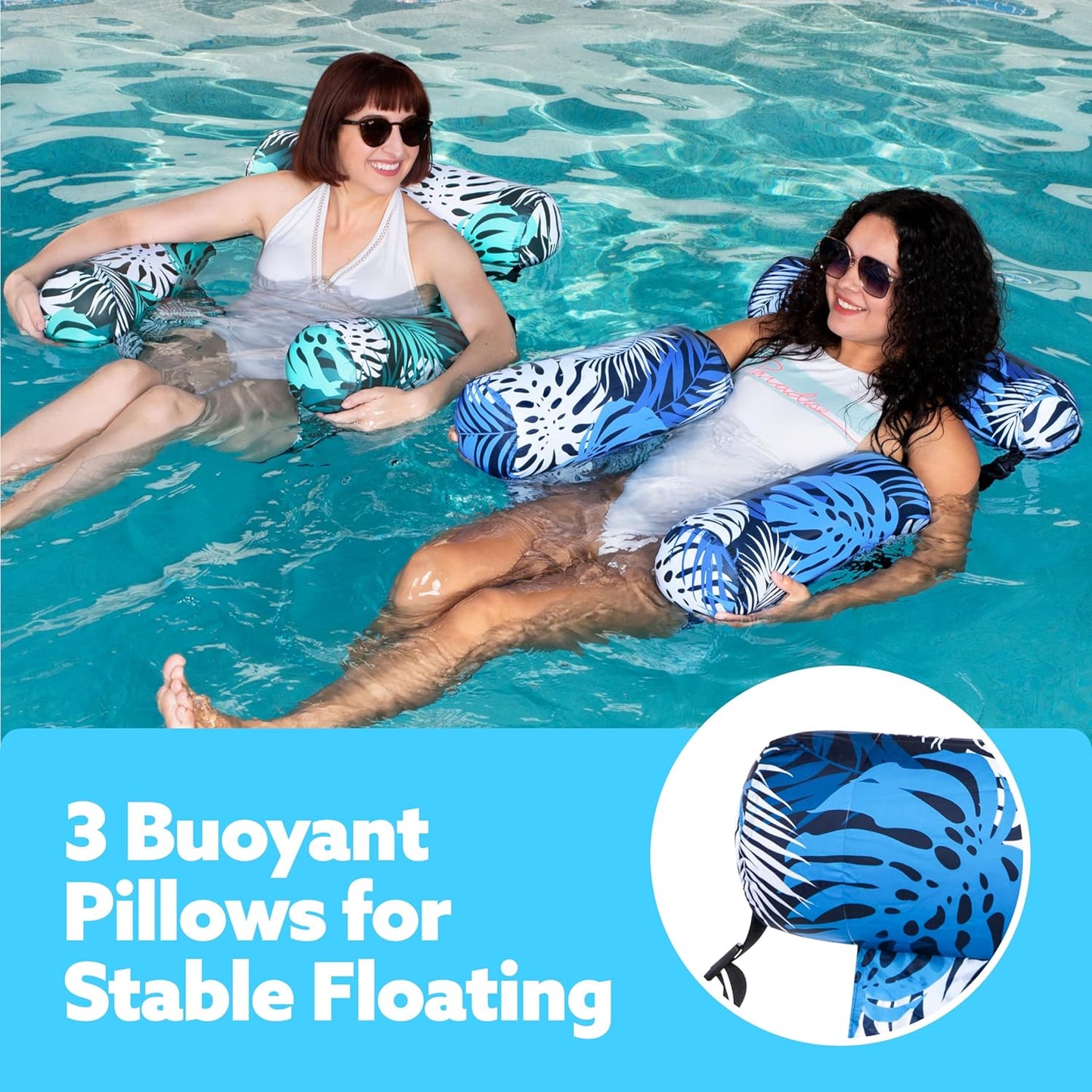 Mesh Seat Pool Float with Adjustable Depth and Three Air Tubes, Set of 2