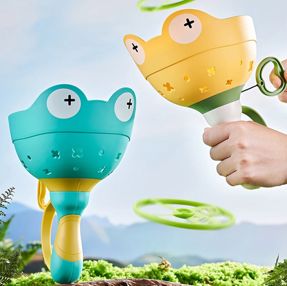 Pull String Foam Propeller Launcher with Frog Handle and Six Colorful Propellers