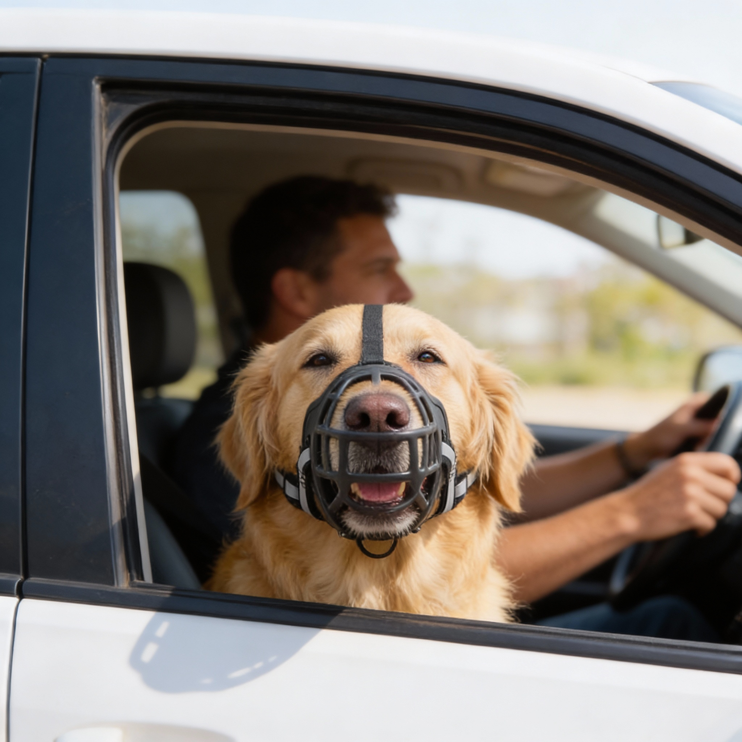 Breathable Mesh Dog Muzzle with Adjustable Straps and Breathable Polyester Design