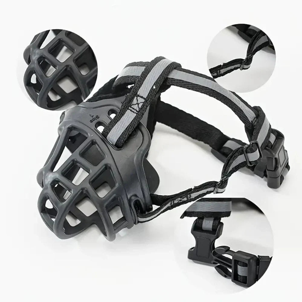Breathable Mesh Dog Muzzle with Adjustable Straps and Breathable Polyester Design